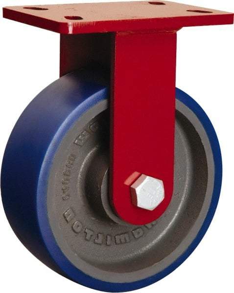 Hamilton - 8" Diam x 3" Wide x 10-1/8" OAH Top Plate Mount Rigid Caster - Polyurethane Mold onto Cast Iron Center, 2,000 Lb Capacity, Tapered Roller Bearing, 5 x 7" Plate - USA Tool & Supply
