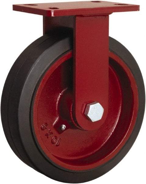Hamilton - 10" Diam x 3" Wide x 11-1/2" OAH Top Plate Mount Swivel Caster - Rubber Mold on Cast Iron, 1,000 Lb Capacity, Tapered Roller Bearing, 4-1/2 x 6-1/2" Plate - USA Tool & Supply
