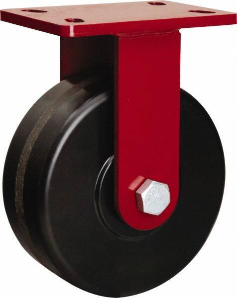 Hamilton - 8" Diam x 3" Wide x 10-1/8" OAH Top Plate Mount Rigid Caster - Phenolic, 2,200 Lb Capacity, Straight Roller Bearing, 5 x 7" Plate - USA Tool & Supply