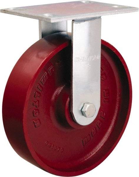 Hamilton - 8" Diam x 2" Wide x 9-1/2" OAH Top Plate Mount Rigid Caster - Cast Iron, 1,500 Lb Capacity, Precision Ball Bearing, 4-1/2 x 6-1/4" Plate - USA Tool & Supply