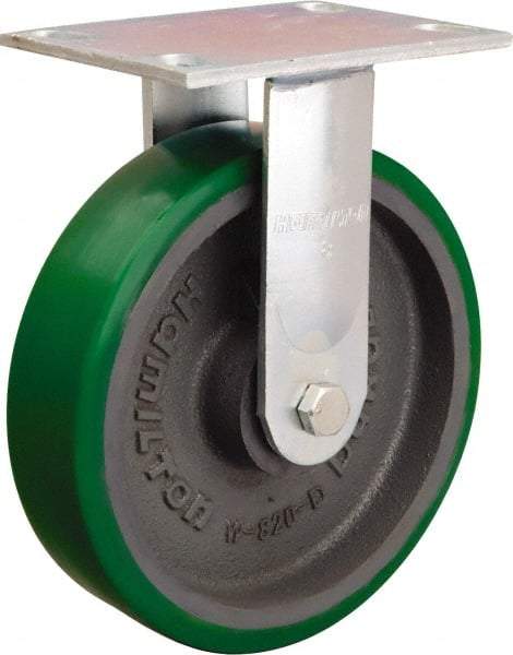 Hamilton - 8" Diam x 2" Wide x 9-1/2" OAH Top Plate Mount Rigid Caster - Polyurethane Mold onto Cast Iron Center, 1,500 Lb Capacity, Sealed Precision Ball Bearing, 4-1/2 x 6-1/4" Plate - USA Tool & Supply