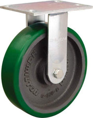 Hamilton - 8" Diam x 2" Wide x 9-1/2" OAH Top Plate Mount Rigid Caster - Polyurethane Mold onto Cast Iron Center, 1,500 Lb Capacity, Sealed Precision Ball Bearing, 4-1/2 x 6-1/4" Plate - USA Tool & Supply