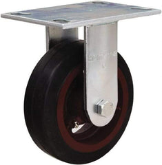 Hamilton - 6" Diam x 2" Wide x 7-1/2" OAH Top Plate Mount Rigid Caster - Rubber Mold on Cast Iron, 410 Lb Capacity, Straight Roller Bearing, 4-1/2 x 6-1/4" Plate - USA Tool & Supply