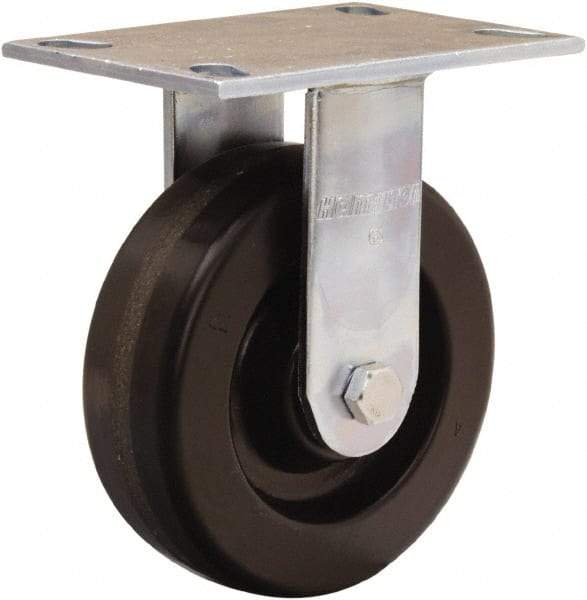 Hamilton - 6" Diam x 2" Wide x 7-1/2" OAH Top Plate Mount Rigid Caster - Phenolic, 1,200 Lb Capacity, Straight Roller Bearing, 4-1/2 x 6-1/4" Plate - USA Tool & Supply