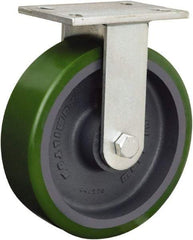 Hamilton - 8" Diam x 3" Wide x 10-1/2" OAH Top Plate Mount Rigid Caster - Polyurethane Mold onto Cast Iron Center, 2,000 Lb Capacity, Tapered Roller Bearing, 5-1/4 x 7-1/4" Plate - USA Tool & Supply