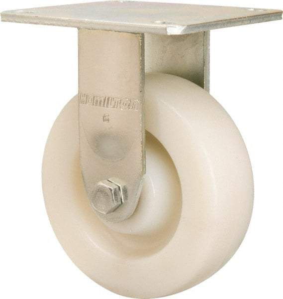 Hamilton - 6" Diam x 2" Wide x 7-1/2" OAH Top Plate Mount Rigid Caster - Nylon, 1,000 Lb Capacity, Sealed Precision Ball Bearing, 4 x 4-1/2" Plate - USA Tool & Supply