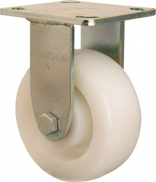Hamilton - 5" Diam x 2" Wide x 6-1/2" OAH Top Plate Mount Rigid Caster - Nylon, 900 Lb Capacity, Sealed Precision Ball Bearing, 4 x 4-1/2" Plate - USA Tool & Supply