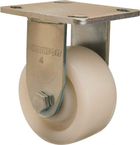 Hamilton - 4" Diam x 2" Wide x 5-5/8" OAH Top Plate Mount Rigid Caster - Nylon, 800 Lb Capacity, Sealed Precision Ball Bearing, 4 x 4-1/2" Plate - USA Tool & Supply