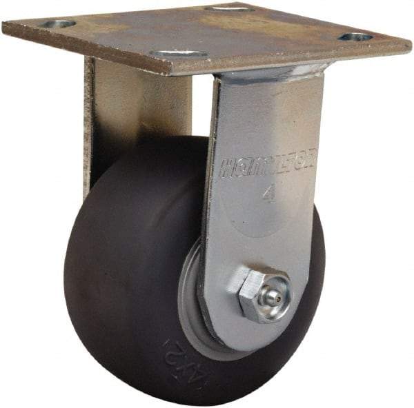 Hamilton - 4" Diam x 2" Wide x 5-5/8" OAH Top Plate Mount Rigid Caster - Rubber Mold on Polyolefin, 300 Lb Capacity, Straight Roller Bearing, 4 x 4-1/2" Plate - USA Tool & Supply