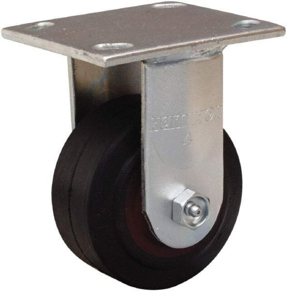 Hamilton - 4" Diam x 2" Wide x 5-5/8" OAH Top Plate Mount Rigid Caster - Rubber Mold on Cast Iron, 300 Lb Capacity, Straight Roller Bearing, 4 x 4-1/2" Plate - USA Tool & Supply