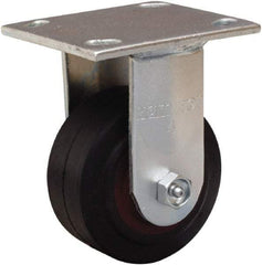 Hamilton - 4" Diam x 2" Wide x 5-5/8" OAH Top Plate Mount Rigid Caster - Rubber Mold on Cast Iron, 300 Lb Capacity, Straight Roller Bearing, 4 x 4-1/2" Plate - USA Tool & Supply