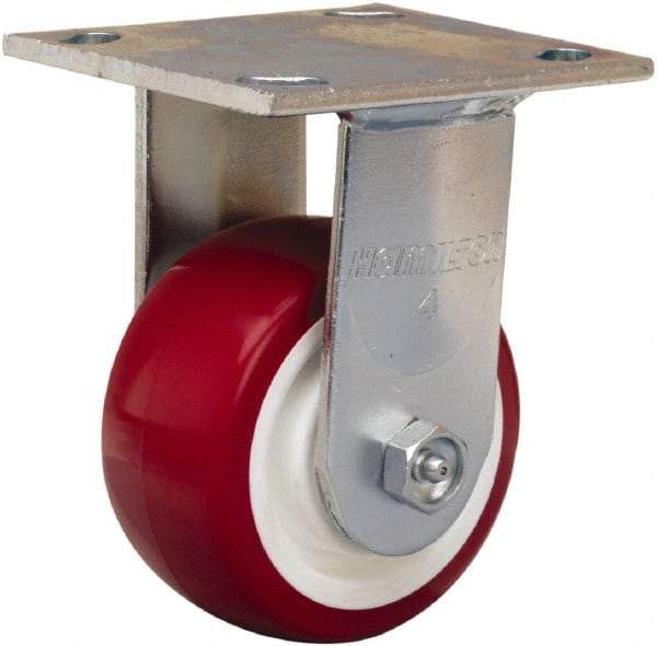 Hamilton - 4" Diam x 2" Wide x 5-5/8" OAH Top Plate Mount Rigid Caster - Polyurethane Mold on Polypropylene, Straight Roller Bearing, 4 x 4-1/2" Plate - USA Tool & Supply