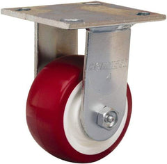 Hamilton - 4" Diam x 2" Wide x 5-5/8" OAH Top Plate Mount Rigid Caster - Polyurethane Mold on Polypropylene, 750 Lb Capacity, Straight Roller Bearing, 4 x 4-1/2" Plate - USA Tool & Supply