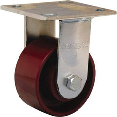 Hamilton - 4" Diam x 2" Wide x 5-5/8" OAH Top Plate Mount Rigid Caster - Cast Iron, 1,000 Lb Capacity, Precision Ball Bearing, 4 x 4-1/2" Plate - USA Tool & Supply