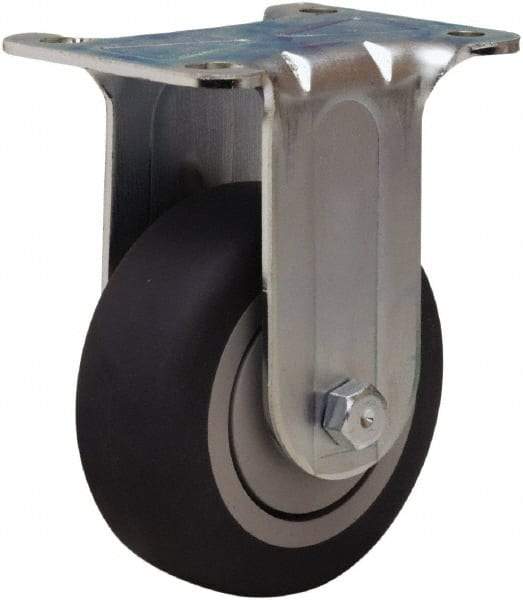 Hamilton - 3-1/2" Diam x 1-3/8" Wide x 4-13/16" OAH Top Plate Mount Rigid Caster - Rubber Mold on Polyolefin, 240 Lb Capacity, Precision Ball Bearing, 2-3/4 x 3-3/4" Plate - USA Tool & Supply