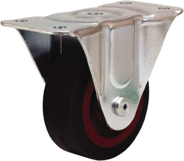 Hamilton - 4" Diam x 1-1/2" Wide x 5" OAH Top Plate Mount Rigid Caster - Rubber Mold on Cast Iron, 200 Lb Capacity, Straight Roller Bearing, 3 x 6-3/16" Plate - USA Tool & Supply