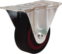 Hamilton - 4" Diam x 1-1/2" Wide x 5" OAH Top Plate Mount Rigid Caster - Rubber Mold on Cast Iron, 200 Lb Capacity, Straight Roller Bearing, 3 x 6-3/16" Plate - USA Tool & Supply