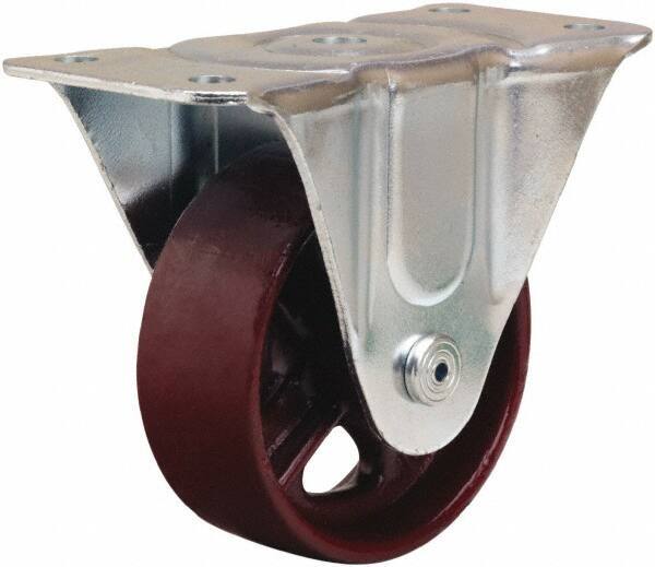 Hamilton - 4" Diam x 1-1/2" Wide x 5" OAH Top Plate Mount Rigid Caster - Cast Iron, 375 Lb Capacity, Plain Bore Bearing, 3 x 6-3/16" Plate - USA Tool & Supply