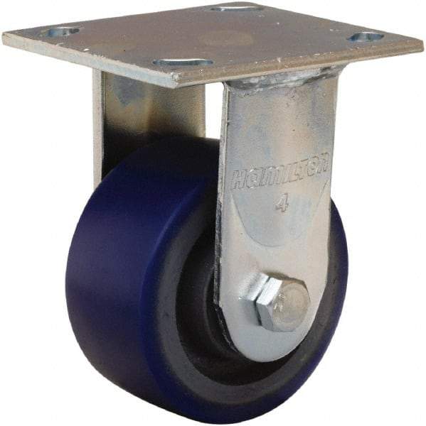 Hamilton - 4" Diam x 2" Wide x 5-5/8" OAH Top Plate Mount Rigid Caster - Polyurethane Mold onto Cast Iron Center, 600 Lb Capacity, Sealed Precision Ball Bearing, 4 x 4-1/2" Plate - USA Tool & Supply