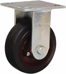 Hamilton - 4" Diam x 2" Wide x 5-5/8" OAH Top Plate Mount Rigid Caster - Rubber Mold on Cast Iron, Straight Roller Bearing, 4 x 4-1/2" Plate - USA Tool & Supply