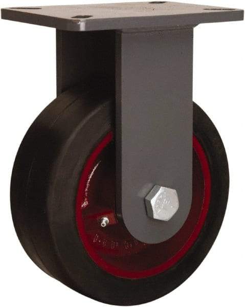 Hamilton - 8" Diam x 3" Wide x 10-1/2" OAH Top Plate Mount Rigid Caster - Rubber Mold on Cast Iron, 840 Lb Capacity, Straight Roller Bearing, 5-1/4 x 7-1/4" Plate - USA Tool & Supply