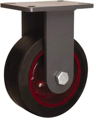 Hamilton - 8" Diam x 3" Wide x 10-1/2" OAH Top Plate Mount Rigid Caster - Rubber Mold on Cast Iron, 840 Lb Capacity, Straight Roller Bearing, 5-1/4 x 7-1/4" Plate - USA Tool & Supply