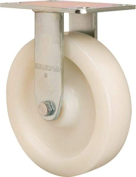 Hamilton - 8" Diam x 2" Wide x 9-1/2" OAH Top Plate Mount Rigid Caster - Nylon, 1,500 Lb Capacity, Precision Ball Bearing, 4-1/2 x 6-1/4" Plate - USA Tool & Supply