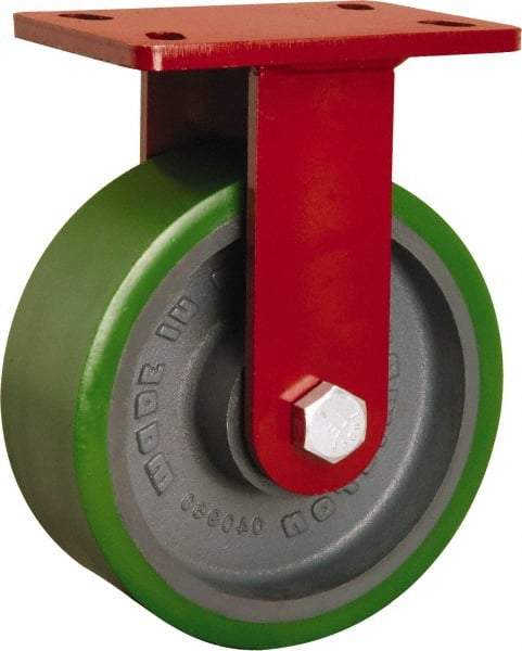 Hamilton - 8" Diam x 3" Wide x 10-1/8" OAH Top Plate Mount Rigid Caster - Polyurethane Mold onto Cast Iron Center, 2,200 Lb Capacity, Tapered Roller Bearing, 5 x 7" Plate - USA Tool & Supply