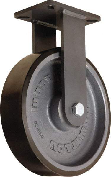 Hamilton - 12" Diam x 3" Wide x 15-1/2" OAH Top Plate Mount Rigid Caster - Polyurethane Mold onto Cast Iron Center, 4,000 Lb Capacity, Tapered Roller Bearing, 5-1/4 x 7-1/4" Plate - USA Tool & Supply