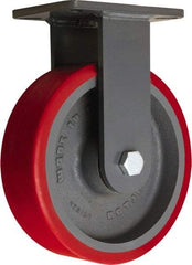 Hamilton - 10" Diam x 3" Wide x 12-1/2" OAH Top Plate Mount Rigid Caster - Polyurethane Mold onto Cast Iron Center, 3,600 Lb Capacity, Tapered Roller Bearing, 5-1/4 x 7-1/4" Plate - USA Tool & Supply