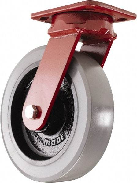 Hamilton - 8" Diam x 2" Wide x 9-1/2" OAH Top Plate Mount Swivel Caster - Polyurethane, 2,000 Lb Capacity, Sealed Precision Ball Bearing, 4 x 5" Plate - USA Tool & Supply