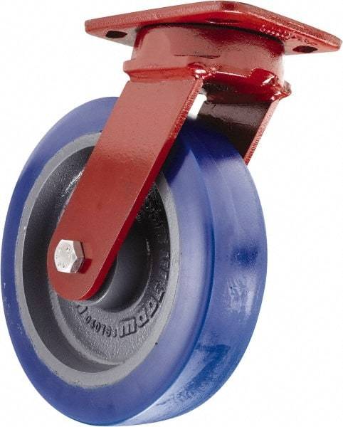 Hamilton - 8" Diam x 2" Wide x 9-1/2" OAH Top Plate Mount Swivel Caster - Polyurethane, 1,650 Lb Capacity, Sealed Precision Ball Bearing, 4 x 5" Plate - USA Tool & Supply