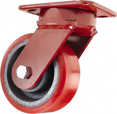 Hamilton - 5" Diam x 2" Wide x 6-1/2" OAH Top Plate Mount Swivel Caster - Polyurethane, 1,250 Lb Capacity, Sealed Precision Ball Bearing, 4 x 5" Plate - USA Tool & Supply