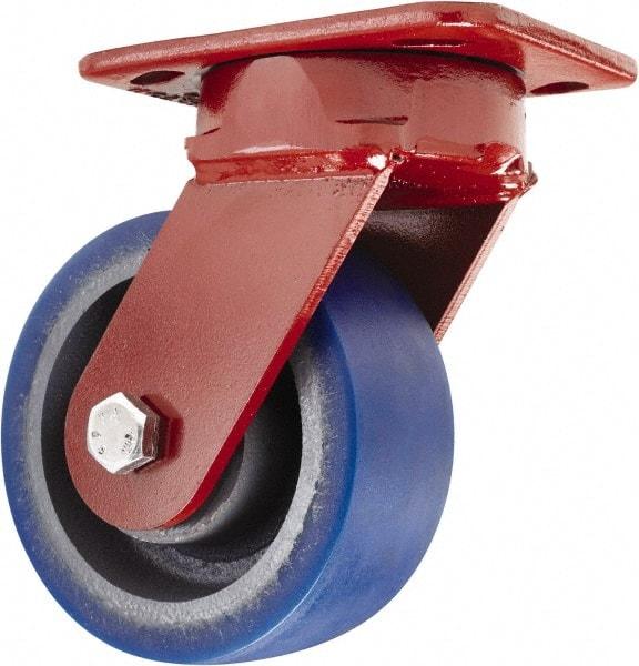 Hamilton - 5" Diam x 2" Wide x 6-1/2" OAH Top Plate Mount Swivel Caster - Polyurethane, 840 Lb Capacity, Sealed Precision Ball Bearing, 4 x 5" Plate - USA Tool & Supply