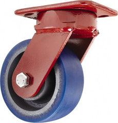 Hamilton - 5" Diam x 2" Wide x 6-1/2" OAH Top Plate Mount Swivel Caster - Polyurethane, 840 Lb Capacity, Sealed Precision Ball Bearing, 4 x 5" Plate - USA Tool & Supply