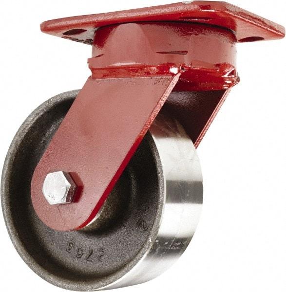Hamilton - 5" Diam x 2" Wide x 6-1/2" OAH Top Plate Mount Swivel Caster - Forged Steel, 2,000 Lb Capacity, Sealed Precision Ball Bearing, 4 x 5" Plate - USA Tool & Supply