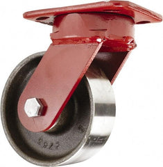 Hamilton - 5" Diam x 2" Wide x 6-1/2" OAH Top Plate Mount Swivel Caster - Forged Steel, 2,000 Lb Capacity, Sealed Precision Ball Bearing, 4 x 5" Plate - USA Tool & Supply