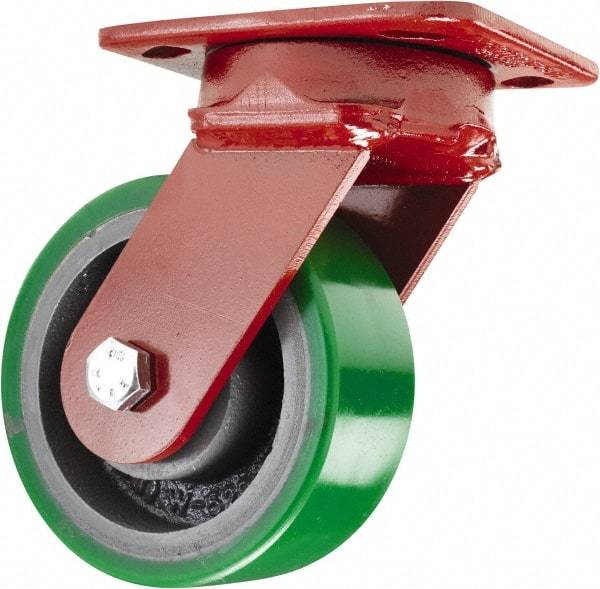 Hamilton - 5" Diam x 2" Wide x 6-1/2" OAH Top Plate Mount Swivel Caster - Polyurethane, 1,050 Lb Capacity, Sealed Precision Ball Bearing, 4 x 5" Plate - USA Tool & Supply