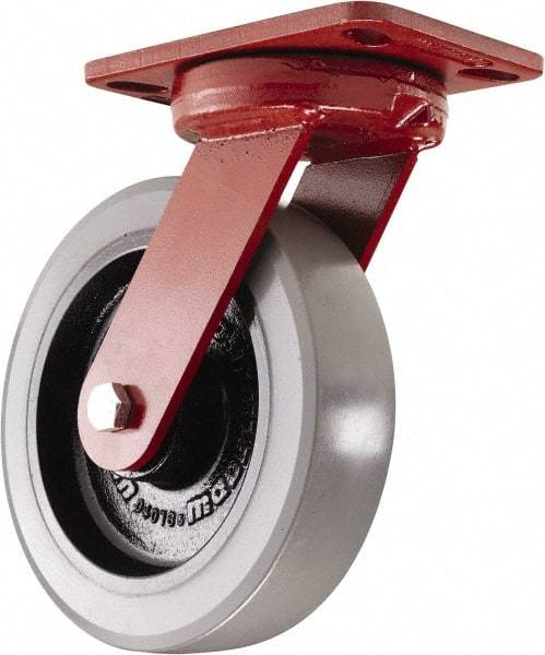 Hamilton - 8" Diam x 2" Wide x 9-3/4" OAH Top Plate Mount Swivel Caster - Polyurethane, 2,000 Lb Capacity, Sealed Precision Ball Bearing, 4-1/2 x 6-1/2" Plate - USA Tool & Supply