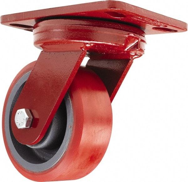 Hamilton - 5" Diam x 2" Wide x 6-3/4" OAH Top Plate Mount Swivel Caster - Polyurethane, 1,250 Lb Capacity, Sealed Precision Ball Bearing, 4-1/2 x 6-1/2" Plate - USA Tool & Supply