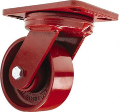 Hamilton - 5" Diam x 2" Wide x 6-3/4" OAH Top Plate Mount Swivel Caster - Cast Iron, 1,300 Lb Capacity, Sealed Precision Ball Bearing, 4-1/2 x 6-1/2" Plate - USA Tool & Supply