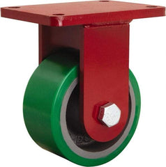 Hamilton - 6" Diam x 3" Wide x 8-1/2" OAH Top Plate Mount Rigid Caster - Polyurethane Mold onto Cast Iron Center, 2,200 Lb Capacity, Tapered Roller Bearing, 5-1/2 x 7-1/2" Plate - USA Tool & Supply