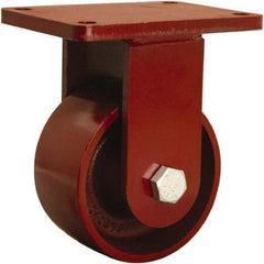 Hamilton - 6" Diam x 3" Wide x 8-1/2" OAH Top Plate Mount Rigid Caster - Cast Iron, 2,500 Lb Capacity, Tapered Roller Bearing, 5-1/2 x 7-1/2" Plate - USA Tool & Supply