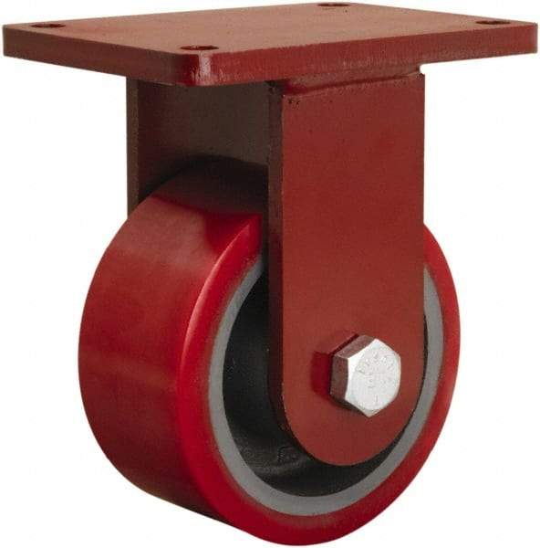 Hamilton - 6" Diam x 3" Wide x 8-1/2" OAH Top Plate Mount Rigid Caster - Polyurethane Mold on Forged Steel, 2,600 Lb Capacity, Sealed Precision Ball Bearing, 5-1/2 x 7-1/2" Plate - USA Tool & Supply