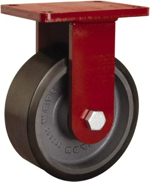 Hamilton - 8" Diam x 3" Wide x 10-1/2" OAH Top Plate Mount Rigid Caster - Polyurethane Mold onto Cast Iron Center, 3,250 Lb Capacity, Tapered Roller Bearing, 5-1/2 x 7-1/2" Plate - USA Tool & Supply