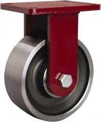 Hamilton - 8" Diam x 3" Wide x 10-1/2" OAH Top Plate Mount Rigid Caster - Forged Steel, 4,000 Lb Capacity, Sealed Precision Ball Bearing, 5-1/2 x 7-1/2" Plate - USA Tool & Supply