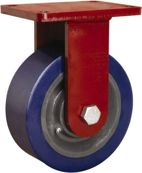 Hamilton - 8" Diam x 3" Wide x 10-1/2" OAH Top Plate Mount Rigid Caster - Polyurethane Mold on Forged Steel, 3,500 Lb Capacity, Tapered Roller Bearing, 5-1/2 x 7-1/2" Plate - USA Tool & Supply