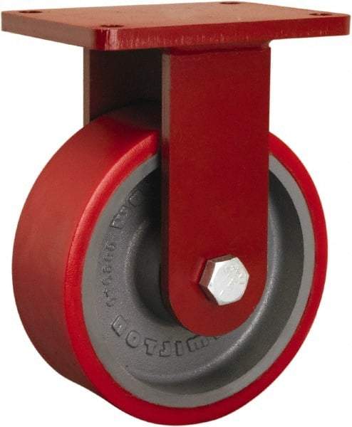 Hamilton - 8" Diam x 3" Wide x 10-1/2" OAH Top Plate Mount Rigid Caster - Polyurethane Mold on Forged Steel, 3,000 Lb Capacity, Tapered Roller Bearing, 5-1/2 x 7-1/2" Plate - USA Tool & Supply