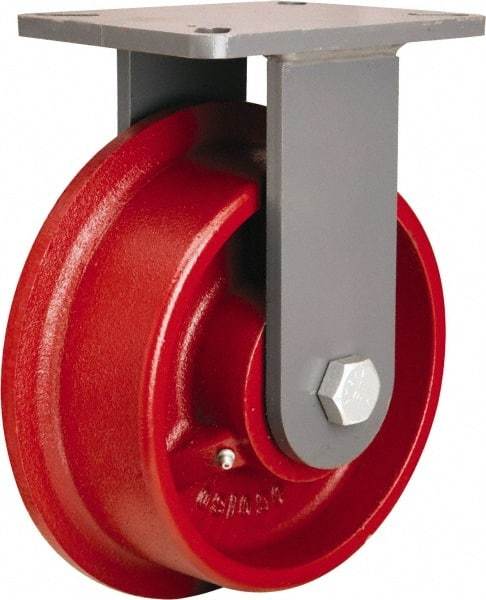 Hamilton - 8" Diam x 3" Wide x 9-1/2" OAH Top Plate Mount Rigid Caster - Iron, 3,000 Lb Capacity, Straight Roller Bearing, 6-1/8 x 7-1/2" Plate - USA Tool & Supply
