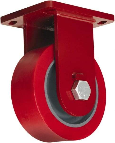 Hamilton - 8" Diam x 3" Wide x 10-1/2" OAH Top Plate Mount Rigid Caster - Polyurethane, 4,200 Lb Capacity, Sealed Precision Ball Bearing, 6-1/2 x 7-1/2" Plate - USA Tool & Supply